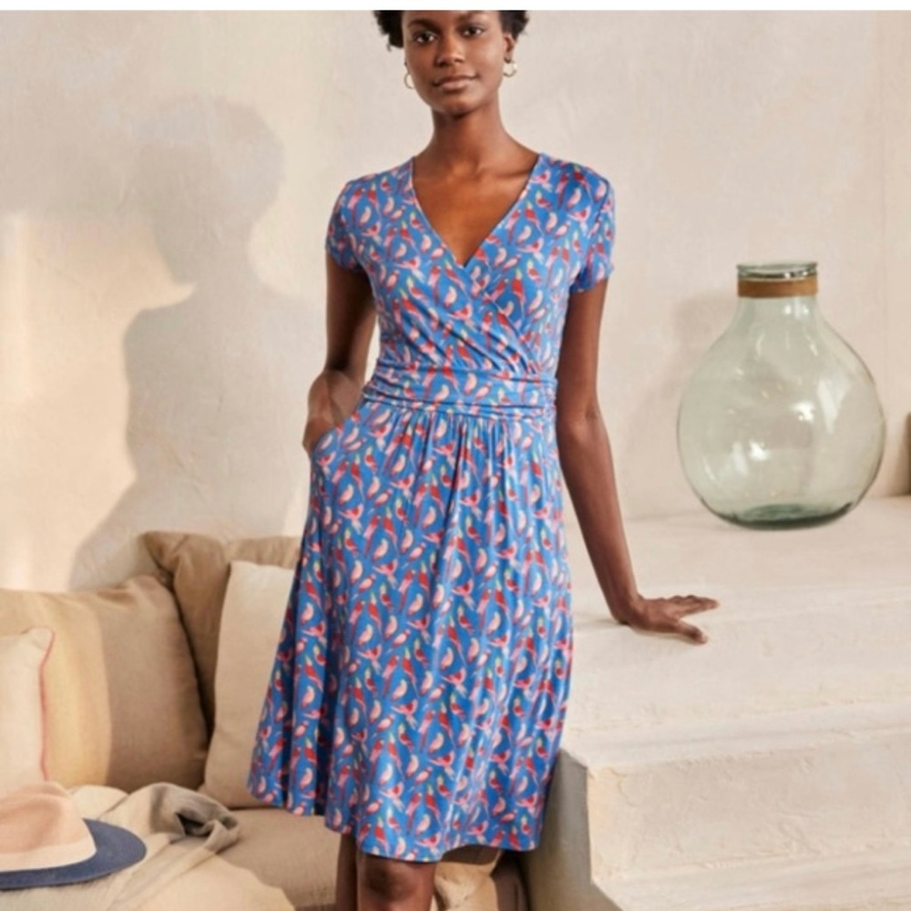 Boden Lola bird print jersey dress